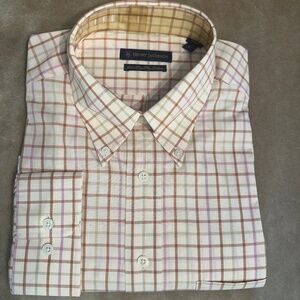 New Henry Jacobson, size Large, tawny window-pane, cotton woven sport shirt